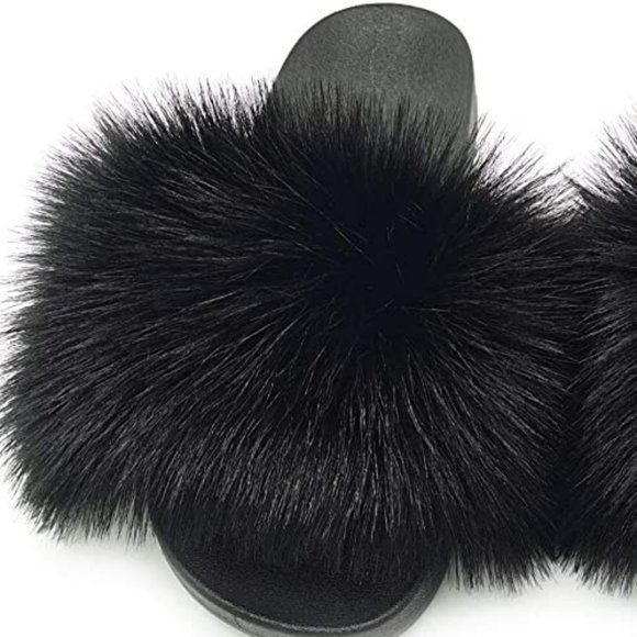 Fluffy Faux Fur Slides Fuzzy Slippers Furry Sandals Open Toe Outdoor - Picture 2 of 3